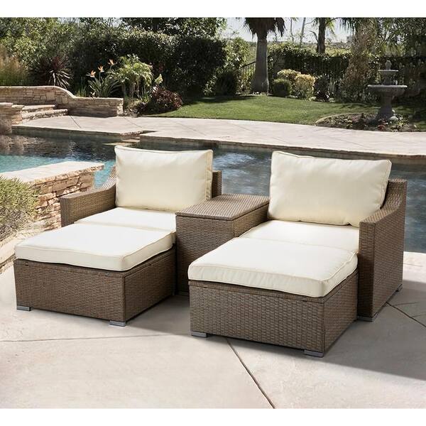 Cesicia 5-Piece Wicker Outdoor Sectional Set with Beige Cushion and Coffee Table Seating Group
