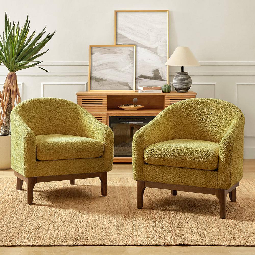 JAYDEN CREATION Cillian Modern Yellow Boucle Accent Chair with Solid ...