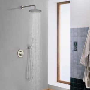 1-Spray Patterns with 1.5 GPM 10 in. Wall Mounted Dual Shower Heads with Rough-In Valve in Brushed Nickel