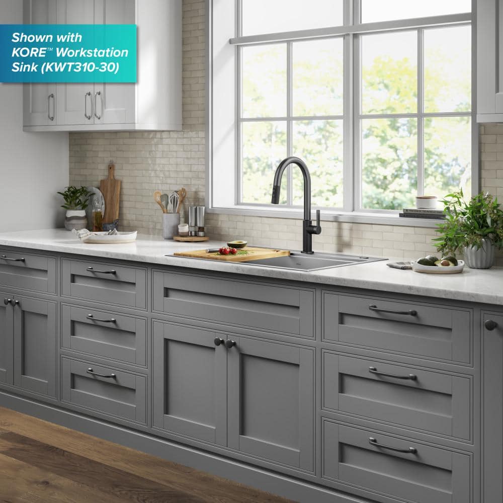 Matte Black Stainless Steel Pull-Down Kitchen Faucet with Spray