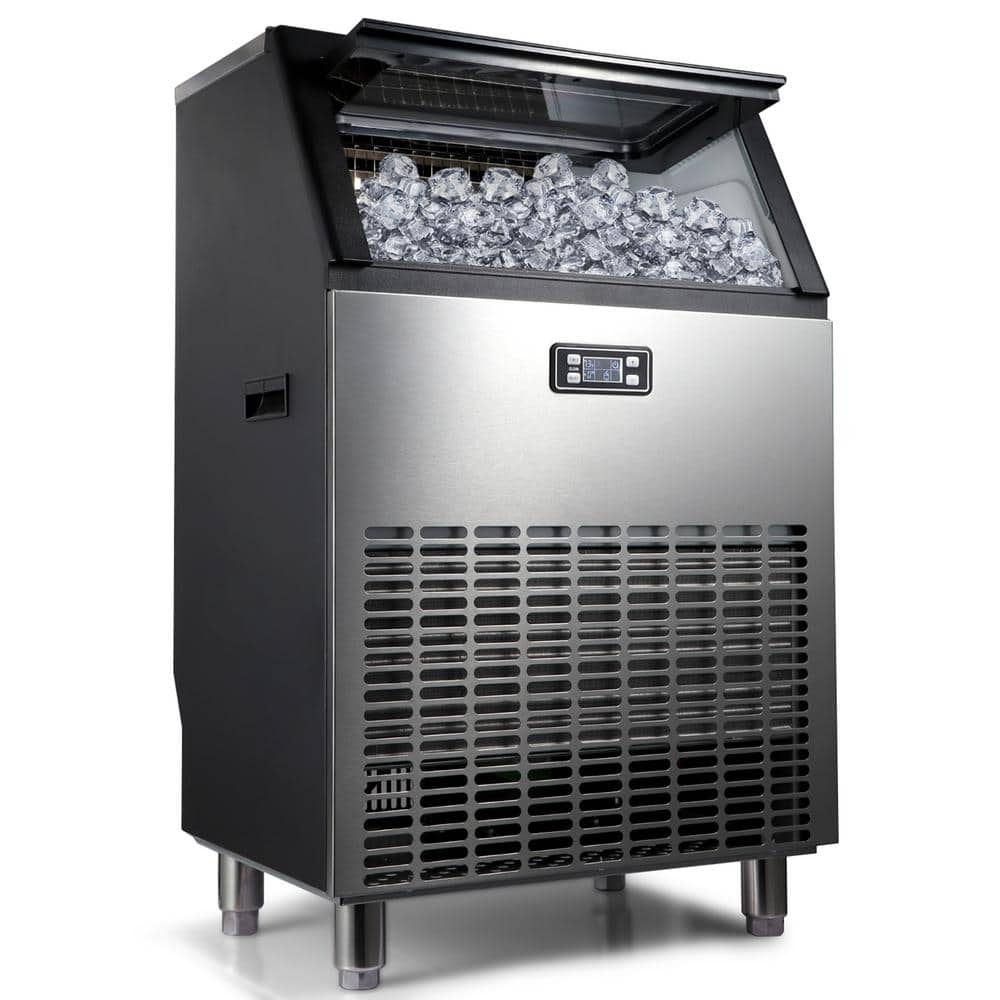 JEREMY CASS 270 lbs. 24 H Commercial Stainless Steel Construction Freestanding Ice Maker Machine with 48 lbs. Storage B Silver, Black-1