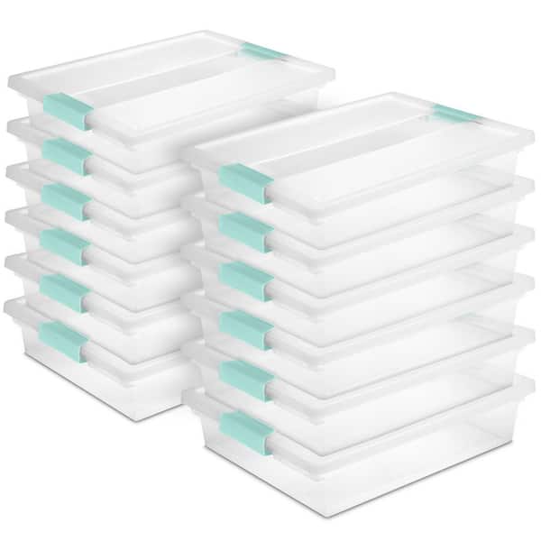 5.7 qt. Large Plastic Stackable Storage Bin in Clear Latch Lid 12-Pack