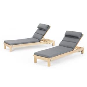 Kooper Wood Outdoor Chaise Lounges with Charcoal Gray Cushions (Set of 2)