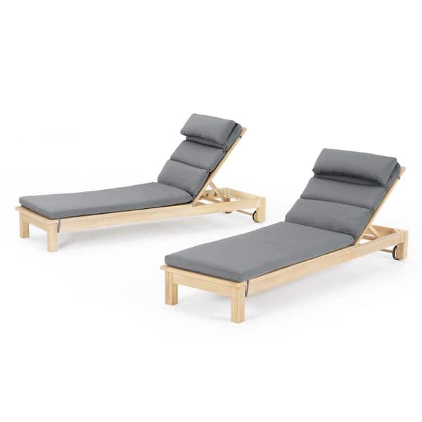 RST BRANDS Kooper Wood Outdoor Chaise Lounges with Charcoal Gray Cushions (Set of 2)