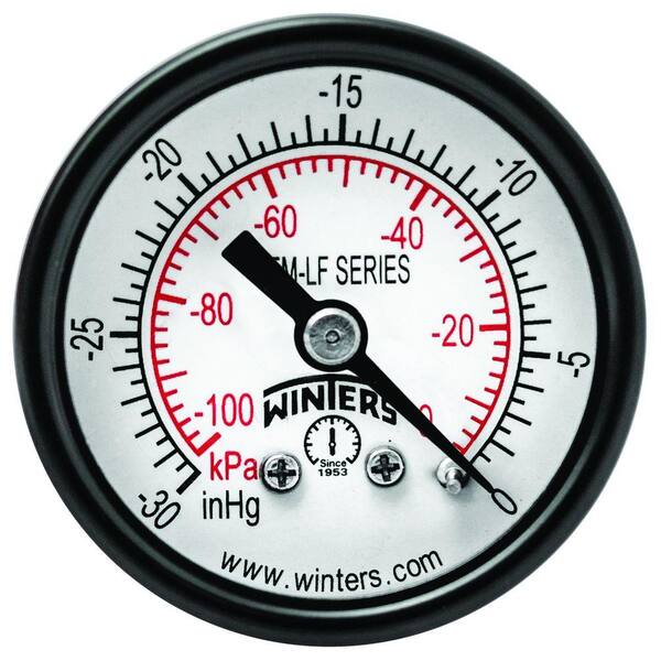 Winters Instruments PEM-LF Series 1.5 in. Lead-Free Brass Pressure Gauge with 1/8 in. NPT CBM and 0-30 in. VAC/kPa