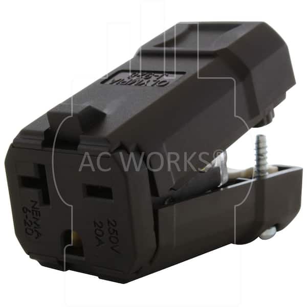 AC WORKS NEMA 6-20R 20A 250V Clamp Style Square Connector in Black