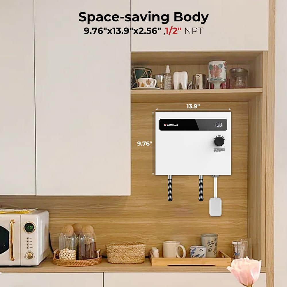Camplux 14kW White Tankless Electric Water Heater with Digital Display