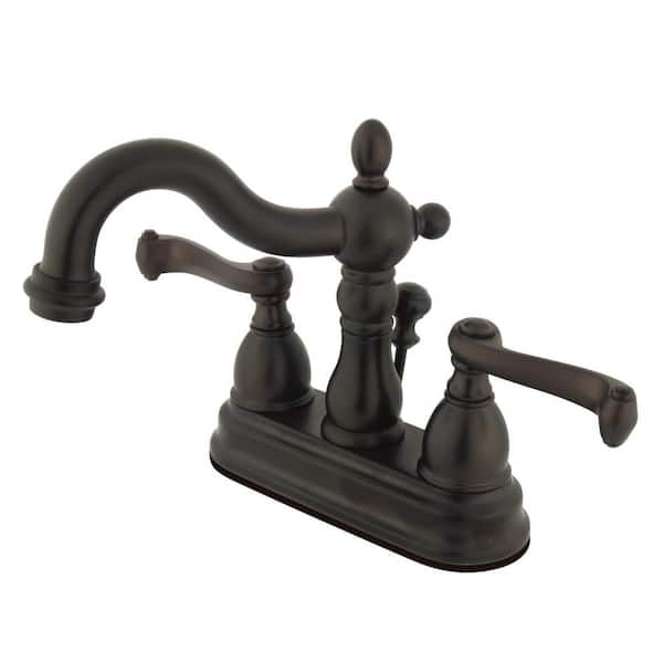 Kingston Brass Heritage 4 in. Centerset 2-Handle Bathroom Faucet with Plastic Pop-Up in Oil Rubbed Bronze