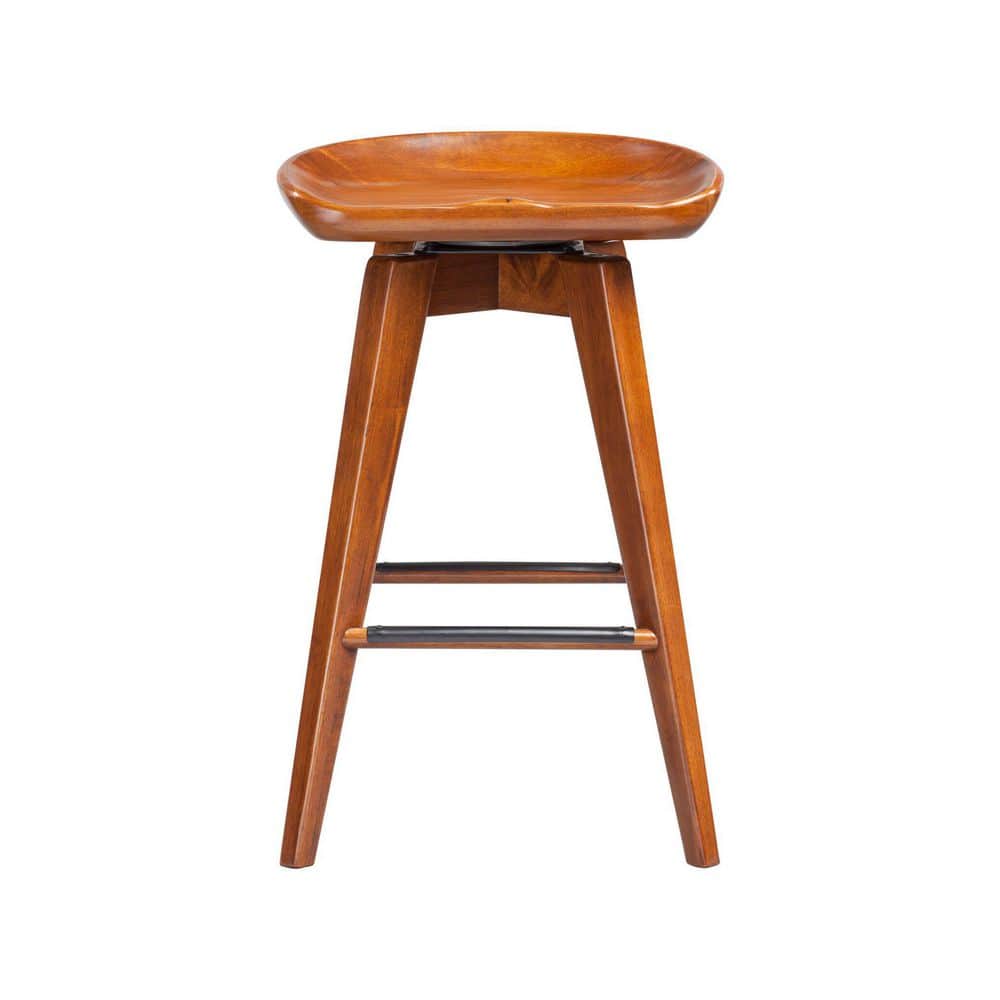 Walnut Flare-Leg 24" Swivel Counter Stool with Metal Accents