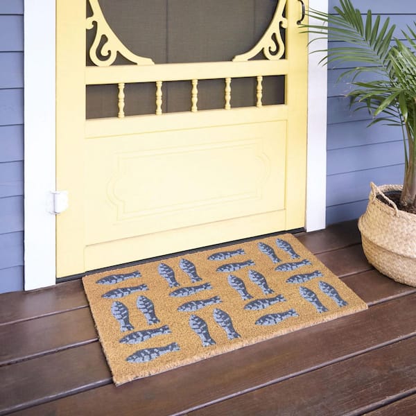 Sardines Blue 18 in. x 30 in. Coir Indoor/Outdoor Door Mat