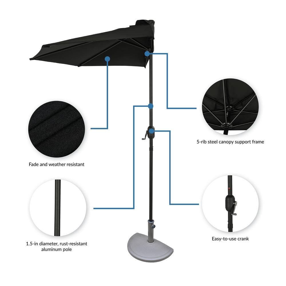 Lanai 9-ft Black Polyester Half Patio Umbrella with Steel Frame