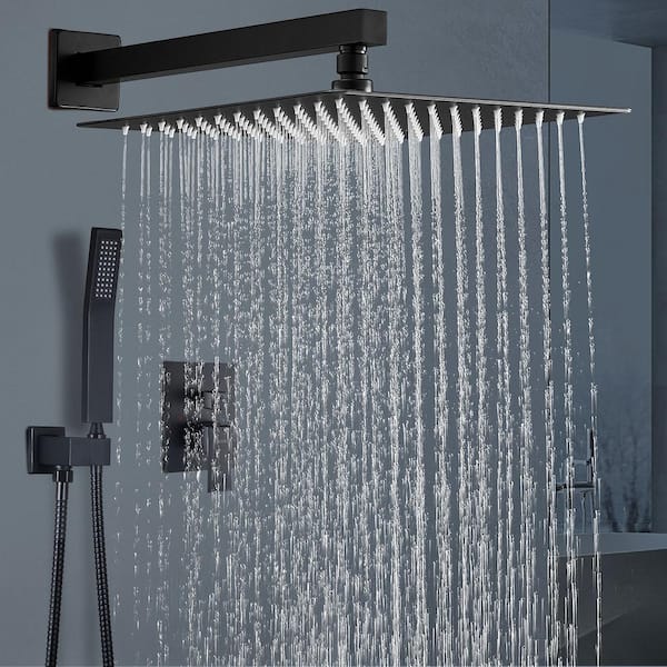 Rainfull Single-Handle 1-Spray Square Shower Faucet with 12 in. shower head in Matte Black Valve Included