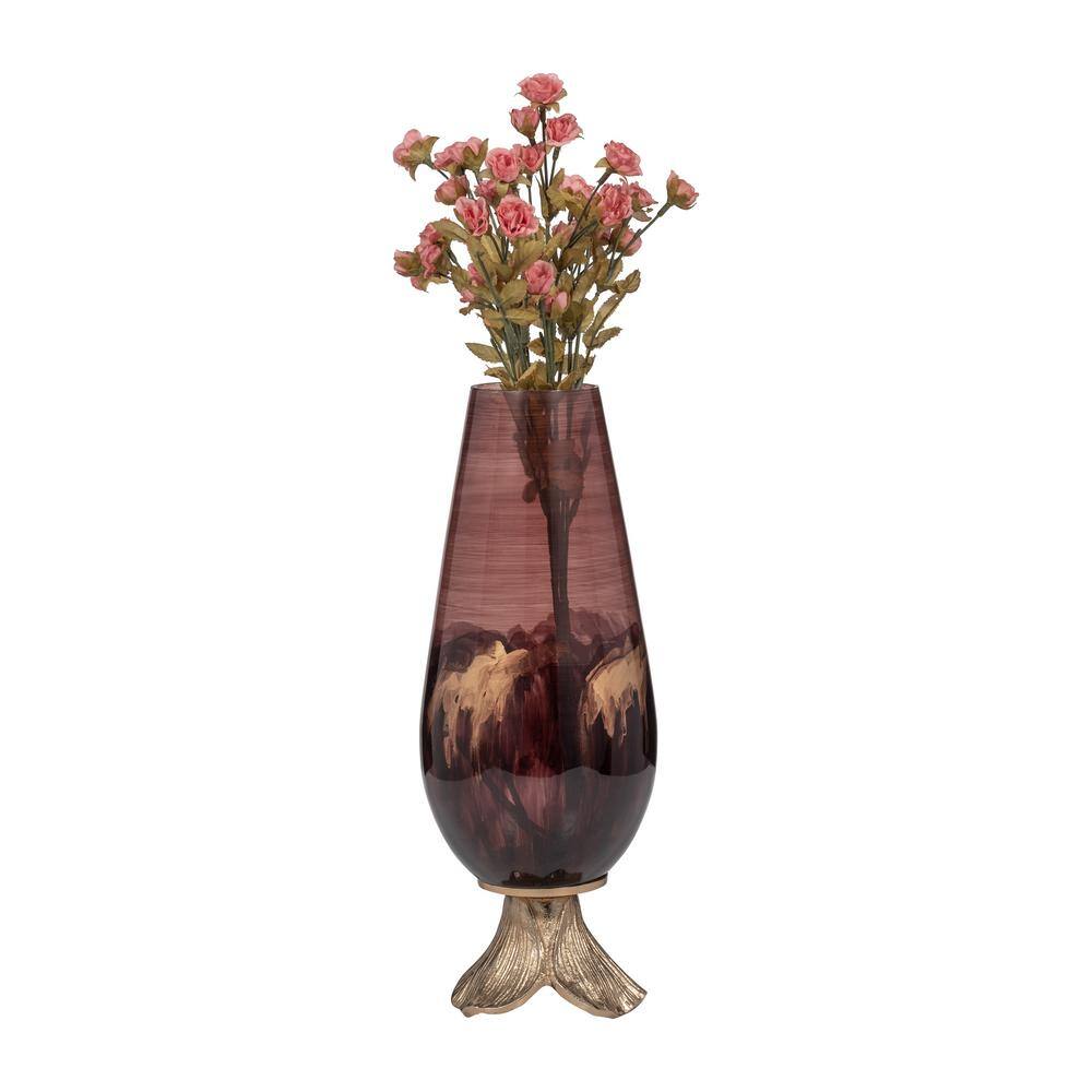 15" Bronze & Copper Glass Vase with Leaf Base