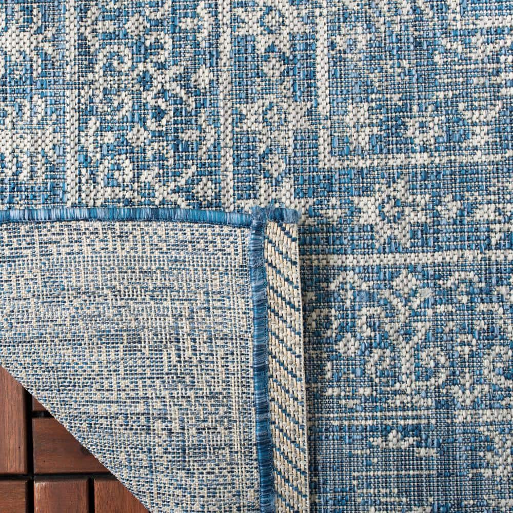 Navy and Grey Rectangular Synthetic Indoor/Outdoor Rug