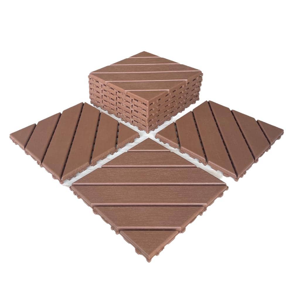 Dark Brown Waterproof Patio 11.8 in. x 11.8 in. Square Plastic Interlocking