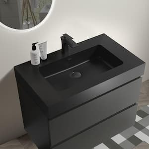 30 in. W x 18.1 in. D x 25.2 in. H Floating Bath Vanity in Space Grey with 1 Matt Black Sink Solid Surface Top
