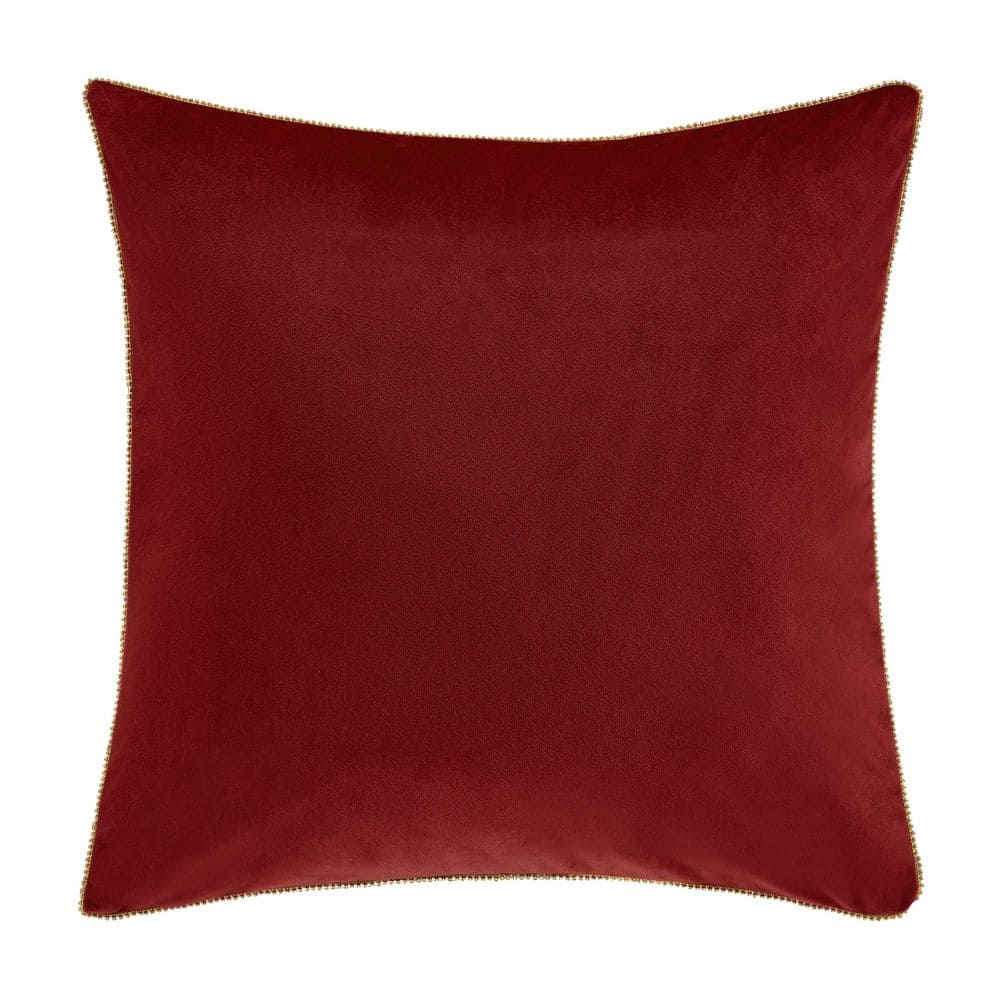 Nicholas Crimson Velvet Embellished Square Throw Pillow