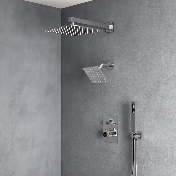 6 in. and 7-Spray 12 in. Thermostatic Wall Bar Shower Systems with Handheld 2.5 GPM in Chrome (Valve Included)