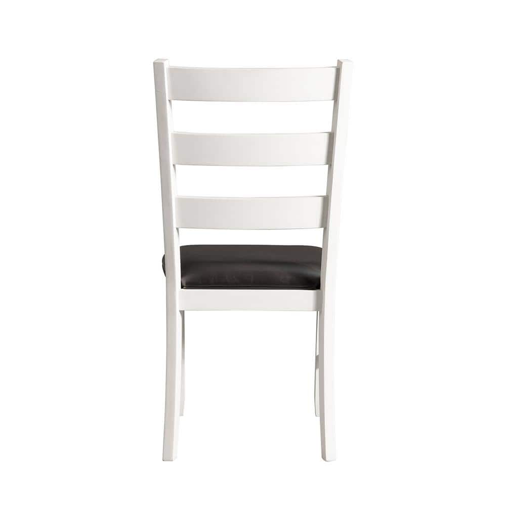 High Slat Ladderback Side Chair in White and Brown Faux Leather