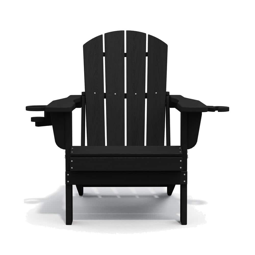 Comfortable Black Folding Composite Adirondack Chairs Without Cushion (Set 