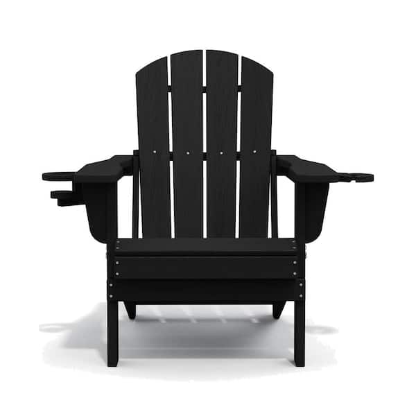 Unbranded Comfortable Black Folding Composite Adirondack Chairs Without Cushion (Set of 1)
