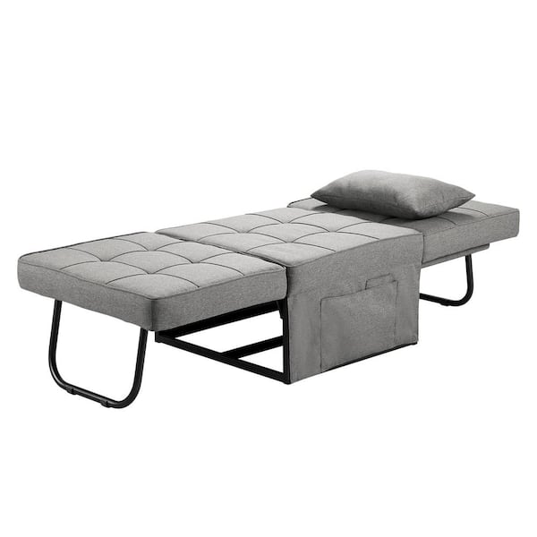 Aukfa Futon Chair with Lumbar Pillow - Convertible Chair Sleeper Bed - 4 in  1 Ottoman Bed Tufted Fabric Gray for Small Space Living 