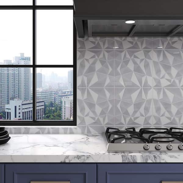 12 in. x 12 in. White 3D Wall Stickers, Peel and Stick Wall Tile, Vinyl Backsplash for Kitchen (10-Pack)
