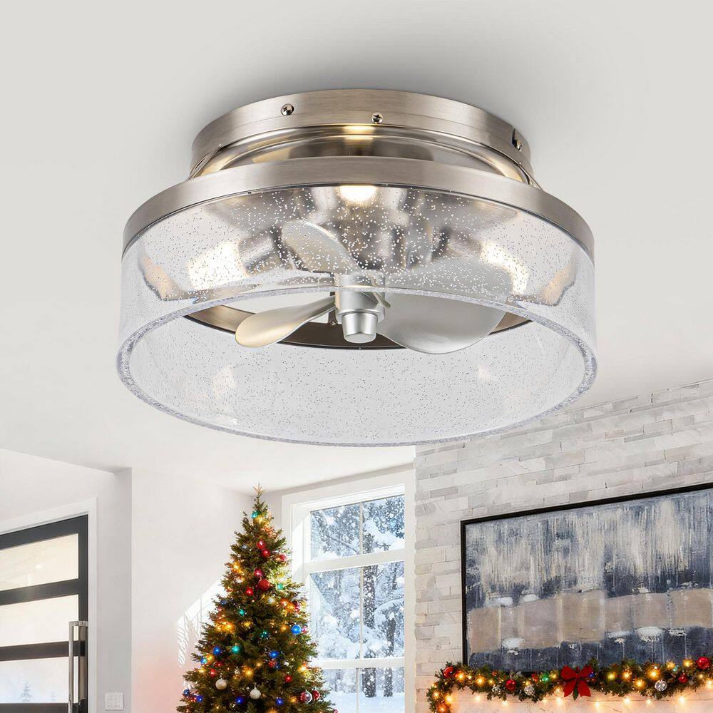 12.6 in. Indoor Stain Nickel Flush Mount Caged Ceiling Fan with Remote Control and DC Motor, Light Bulbs Included price history on PriceWatchPro