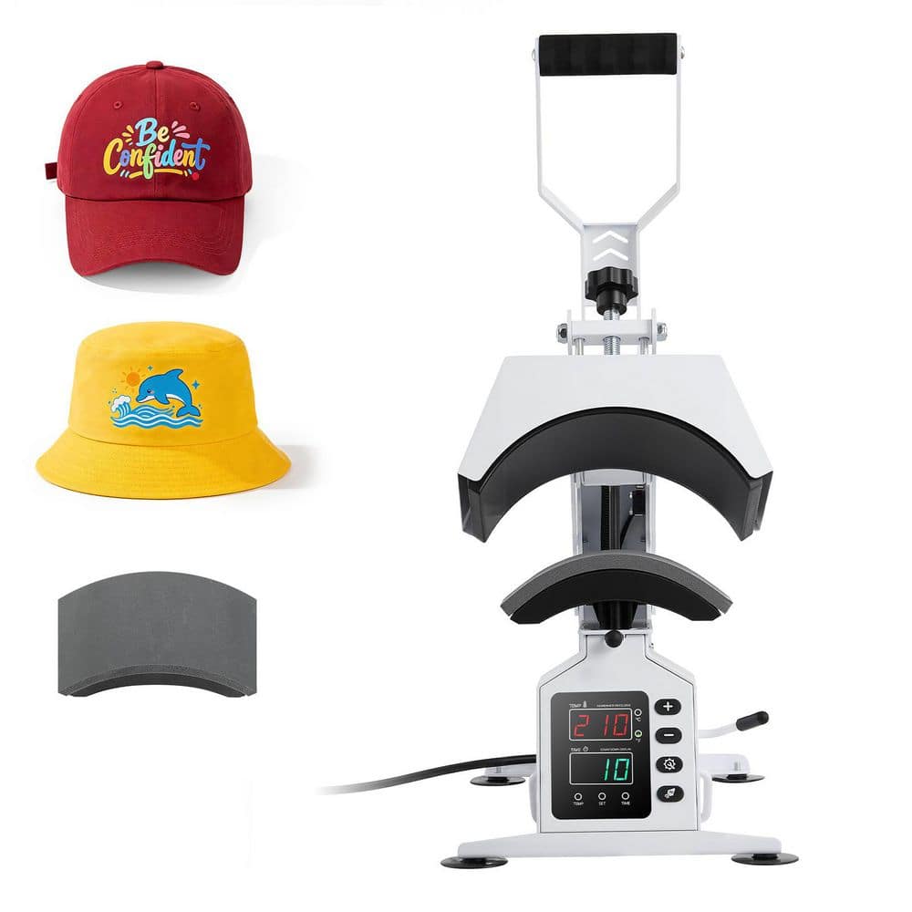 Hat Heat Press Machine, with 2 Interchangeable Platens and Caps Stretcher, Precise Temperature and Time Control, White