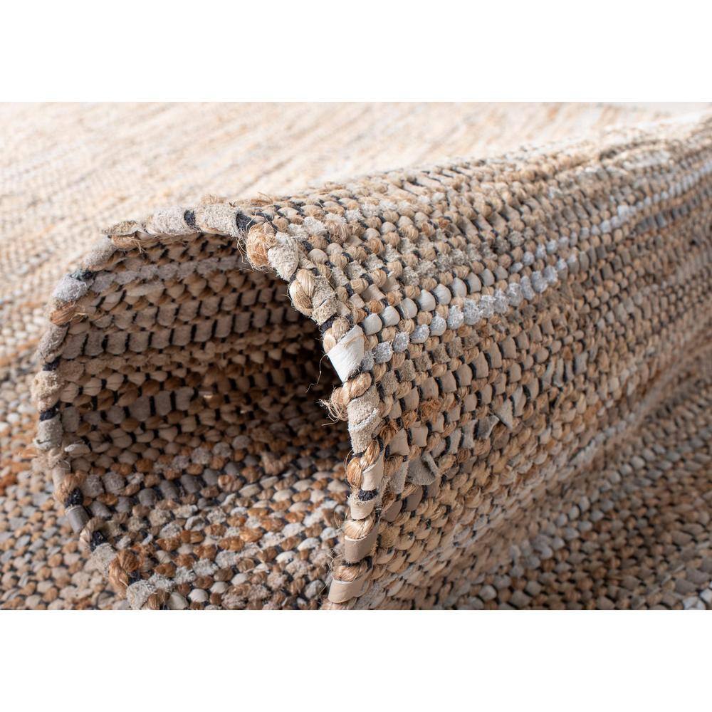 Handwoven Chic Beige Leather 3' x 5' Flatweave Cowhide Rug