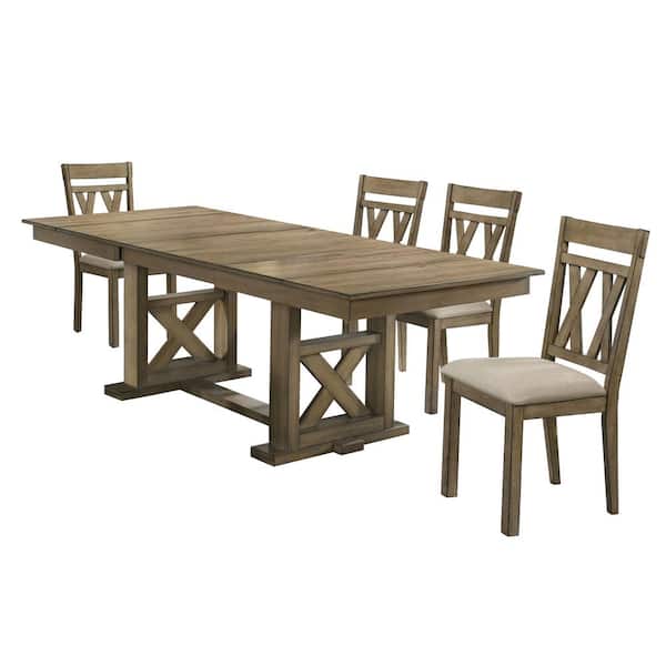 Furniture of America Vista Hills 5-Piece Light Brown and Beige Wood Dining Set with Care Kit