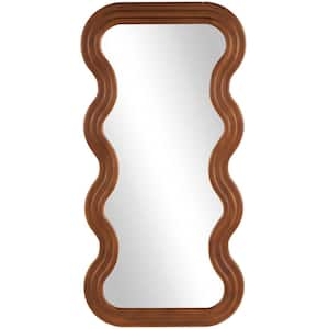 47 in. x 24 in. Wavy Rectangle Framed Brown Wall Mirror with Dimensional Carved Frame