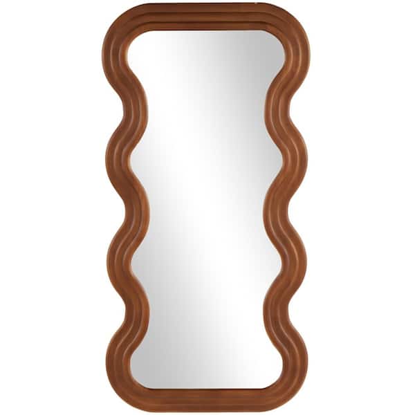Litton Lane 47 in. x 24 in. Wavy Rectangle Framed Brown Wall Mirror with Dimensional Carved Frame