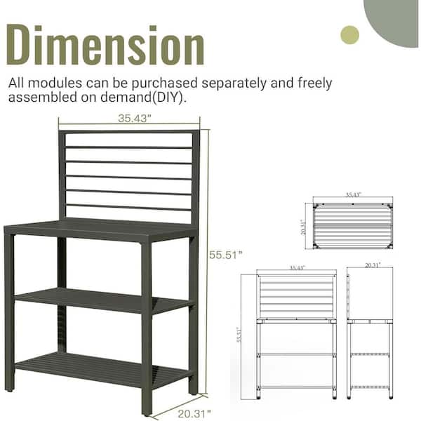 Outdoor Counter Electric Long Kitchen Grill Island with Wall Hanging, Storage Racks in Gray