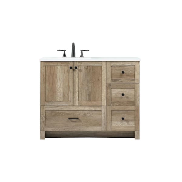 Unbranded Timeless Home 42 in. W x 19 in. D x 34 in. H Bath Vanity in Natural Oak with Ivory White Engineered Stone Top