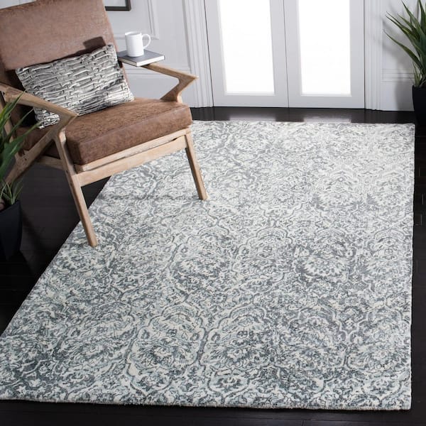 Restoration Vintage 4 ft. x 6 ft. Ivory/Sage Distressed Herringbone Area Rug