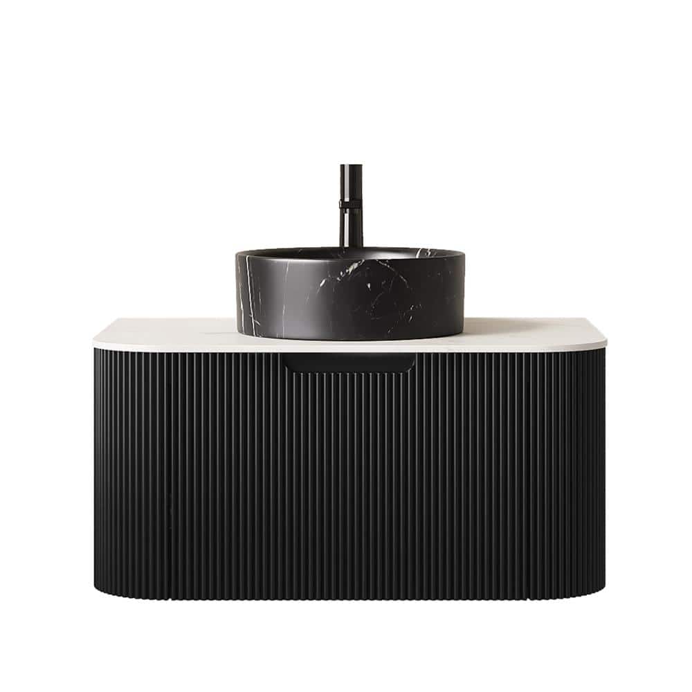 30 in. Floating Black Bath Vanity with Carrara White Sintered Stone Top and Stone Black Round Ceramic Basin price history on PriceWatchPro