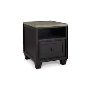 23.63 in. Black, Gray and Brown Square Wood End Table with 1-Drawer and Shelf