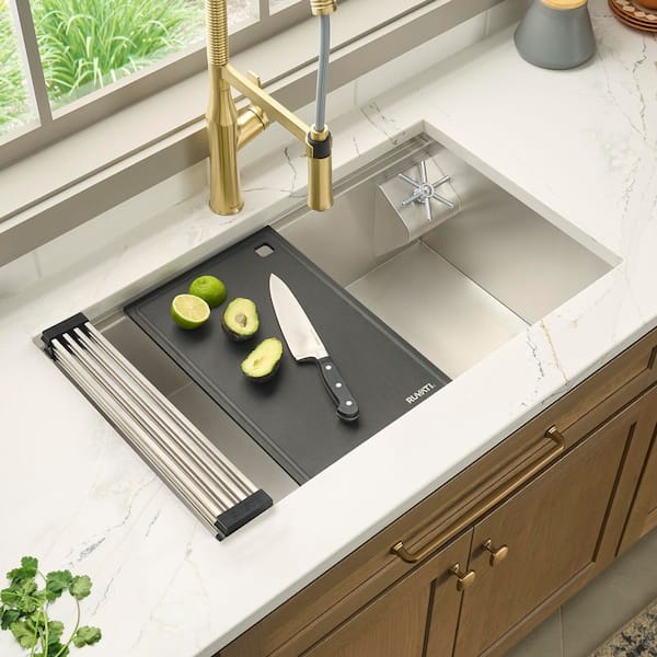 Ibiza 32 in. Undermount Single Bowl 16-Gauge Stainless Steel Workstation Kitchen Sink with Glass Rinser