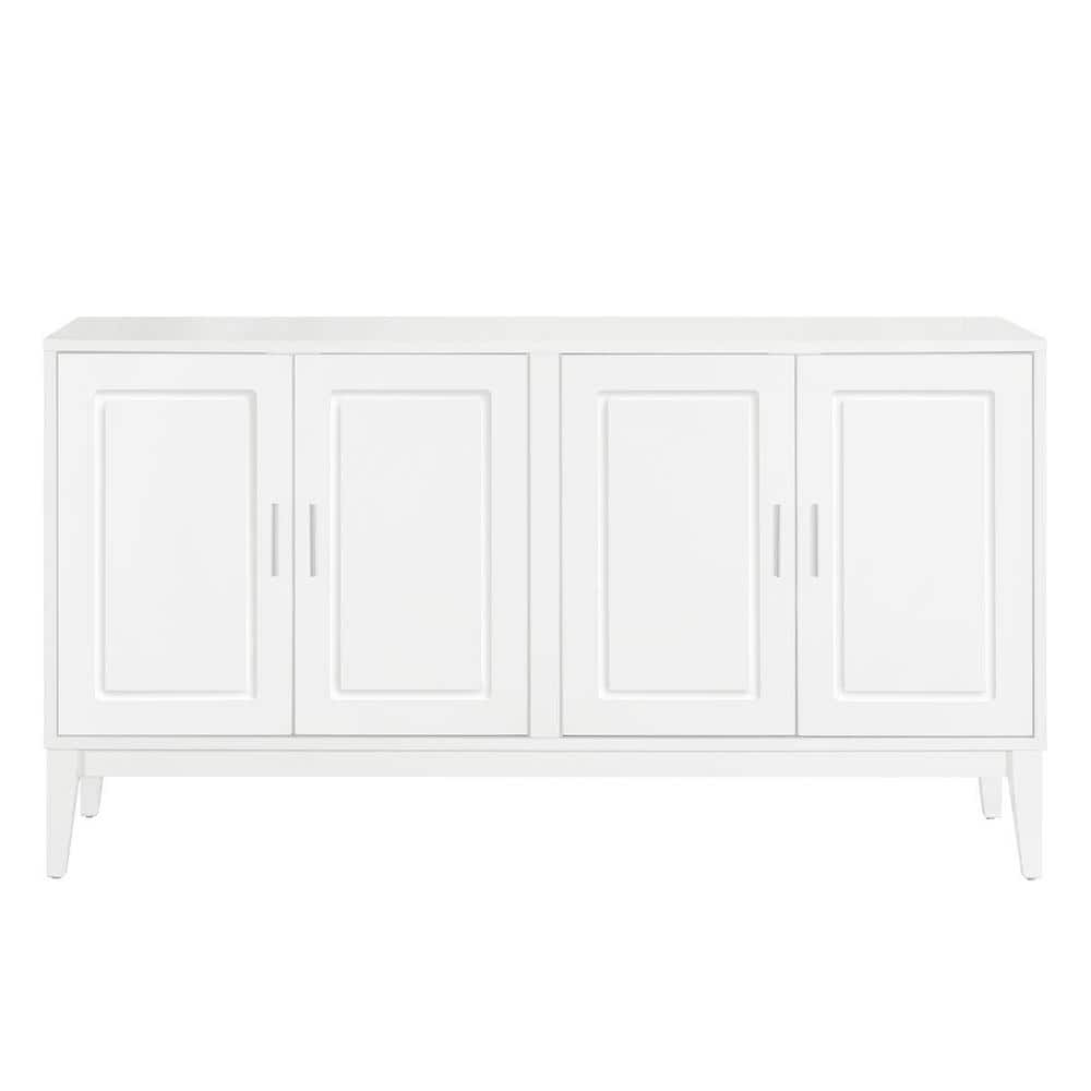 White 60" Modern 4-Door Wood Sideboard with Adjustable Shelves