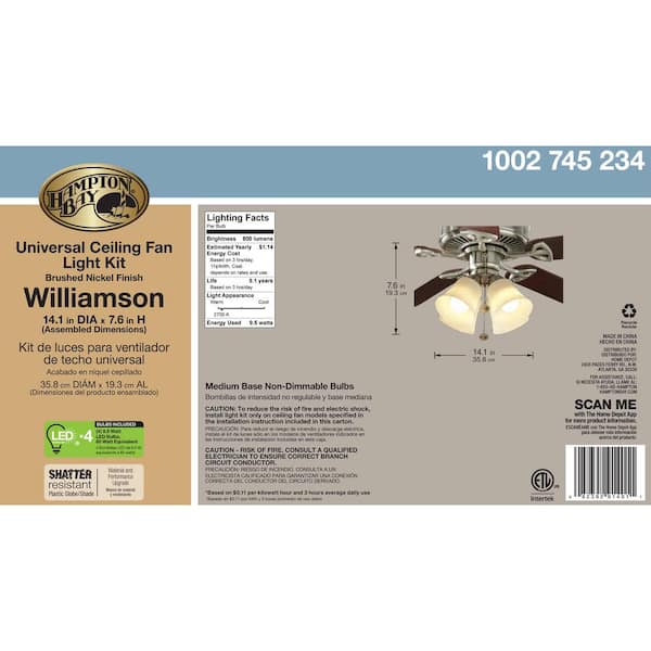 Hampton Bay Williamson LED Universal Ceiling Fan Light Kit 64401