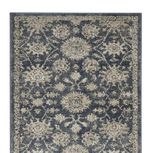 2 ft. x 10 ft. Blue Medallion Washable Area Rug