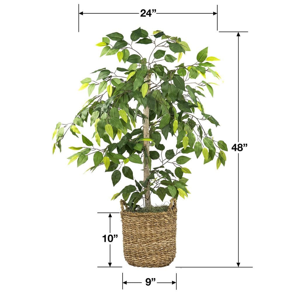 48" Green Artificial Ficus Tree in Woven Rattan Basket