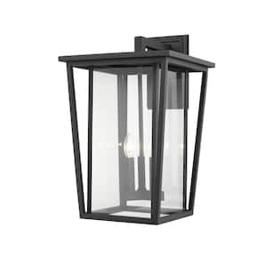 3-Light Black Outdoor Wall Sconce with Clear Glass
