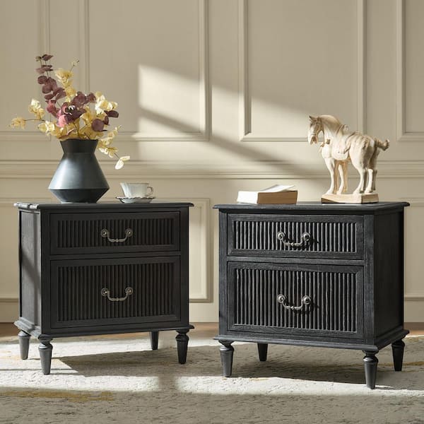 Weer Charcoal Farmhouse Solid Wood 2-Drawer 15.75 in. W Nightstand Set of 2