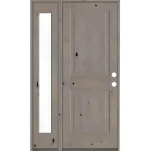 44 in. x 80 in. Rustic knotty alder 2-Panel Sidelite Left-Hand/Inswing Clear Glass Grey Stain Wood Prehung Front Door