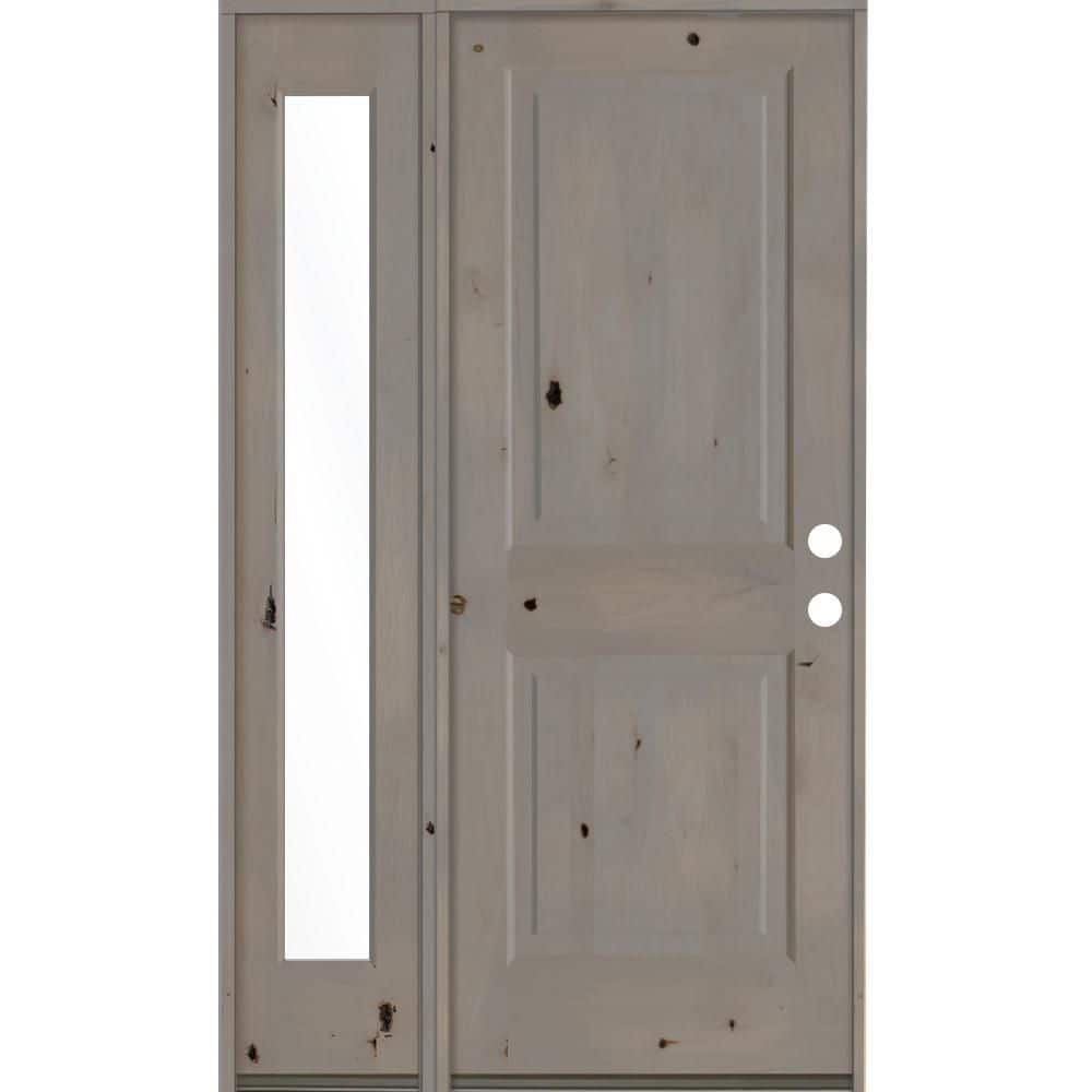 46 in. x 80 in. Rustic knotty alder Left-Hand/Inswing Clear Glass Grey Stain Wood Prehung Front Door with Left Sidelite price history on PriceWatchPro
