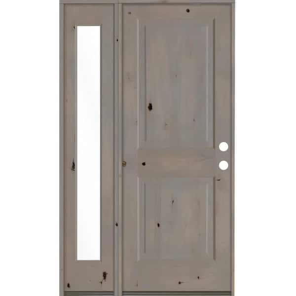 Krosswood Doors 46 in. x 80 in. Rustic knotty alder Left-Hand/Inswing Clear Glass Grey Stain Wood Prehung Front Door with Left Sidelite