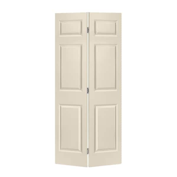 CALHOME 24 in. x 80 in. 6 Panel Beige Painted MDF Composite Hollow Core Bi-Fold Closet Door with Hardware Kit