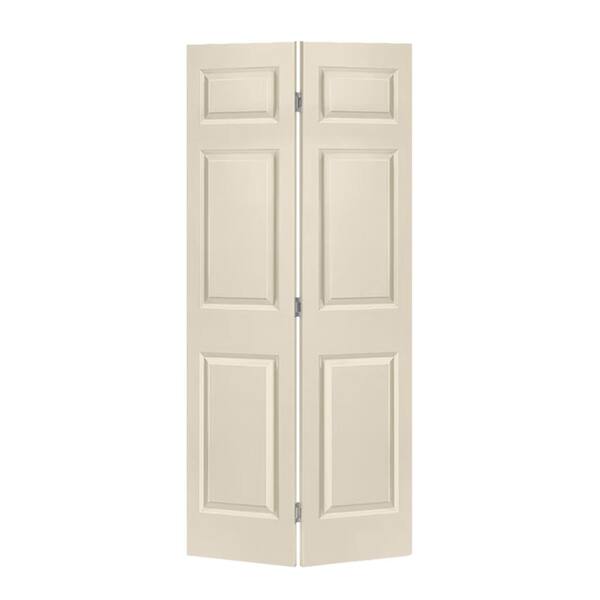 CALHOME 30 in. x 80 in. 6 Panel Beige Painted MDF Composite Hollow Core Bi-Fold Closet Door with Hardware Kit